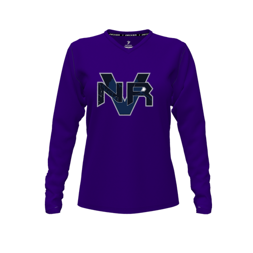 [FTLVPTPP-FYXS-LOGO1] Decker Performance T-Shirt (Female Youth XS, Purple, V Neck, Logo 1, Long Sleeve)